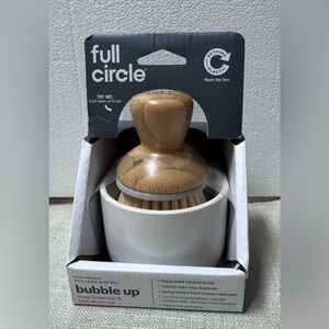 NEW Full Circle White/Tan  Bubble Up
Soap Dispenser & Dish Brush Set